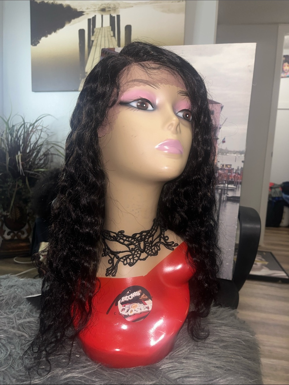 Black Curly 100% Human Hair Wig pre parted lace front